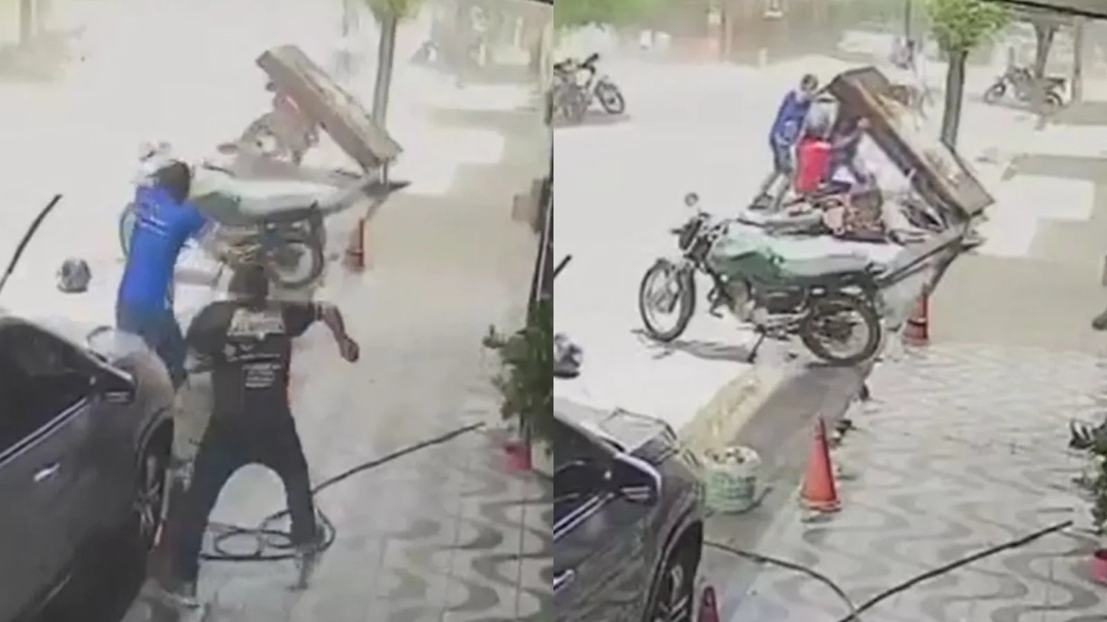 Motociclista é atingido por placa derrubada pelo vento no Ceará