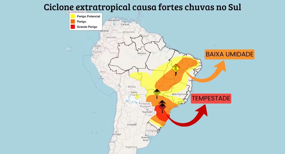 Ciclone leva risco de granizo e ventos fortes a estados do Sul