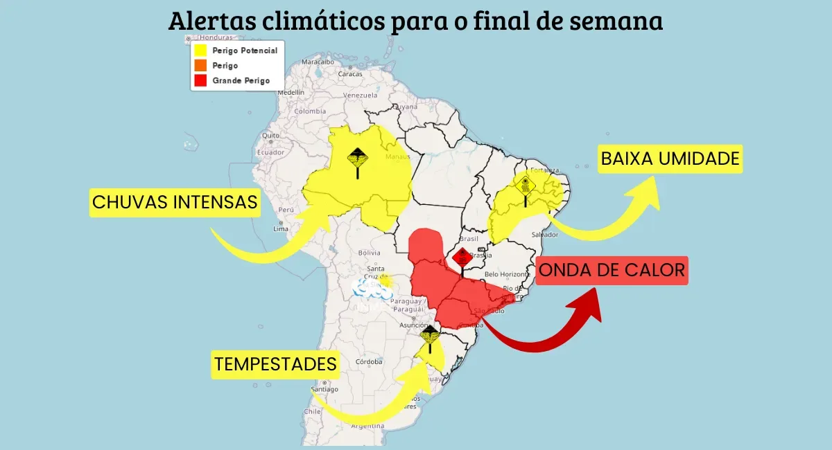 Fim de semana combina calor acima de 40°C e chuva forte no Sul