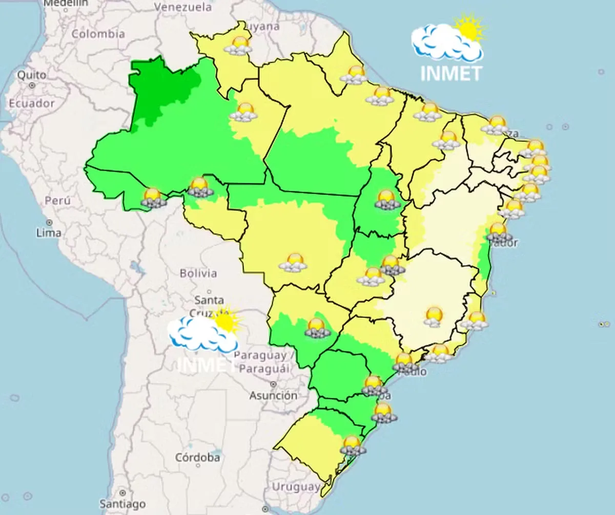 Inmet prevê pancadas de chuva e possibilidade de granizo nesta sexta