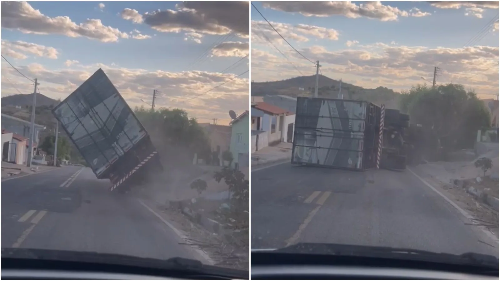 Caminhão tomba após perder o controle em descida no interior do Ceará